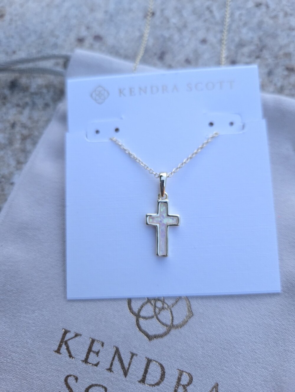 Cross Gold Pendant Necklace in White Lab Grown Opal - Picture 5 of 7